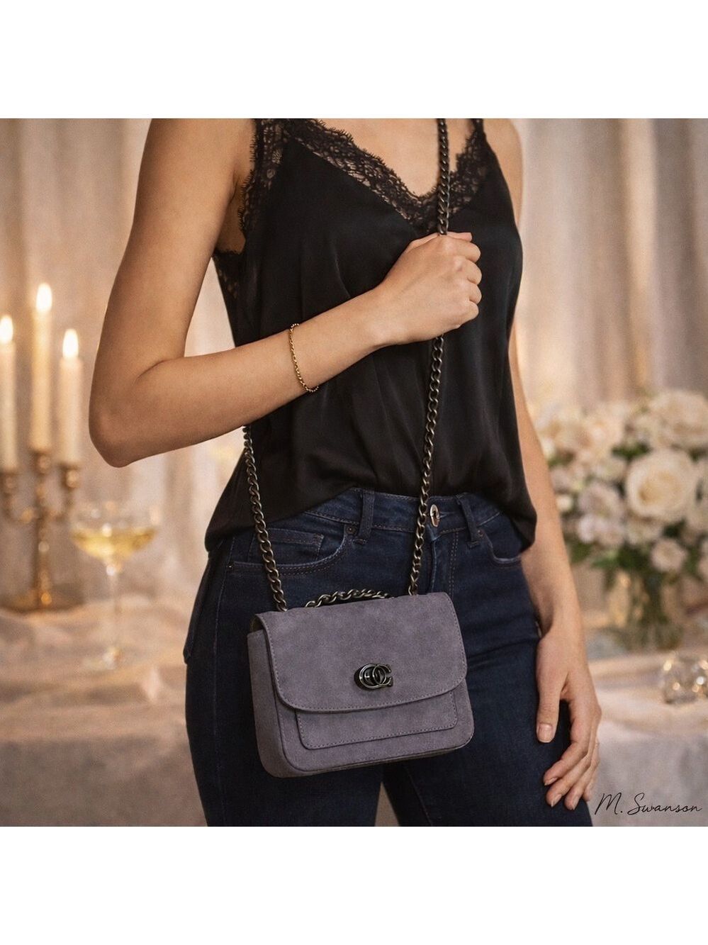 Coach Madison Shoulder Bag 16 Granite Gray Suede & Leather Gunmetal C0801 NWOT - Picture 2 of 13